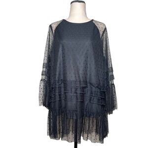 Mod X Black Tunic‎ Top Shirt Ruffle Lace Overlay Women Size XL Whimsigoth Witchy